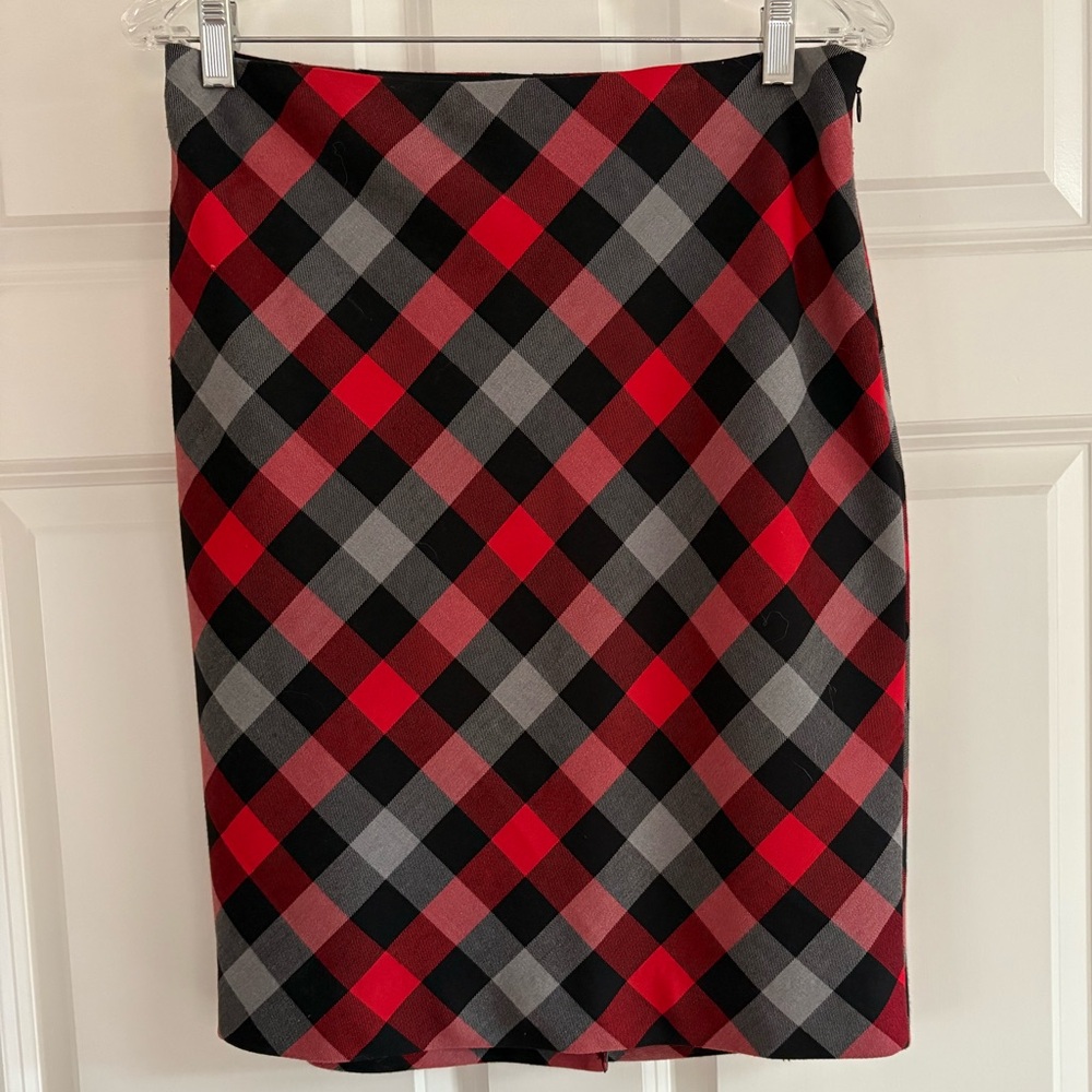 The Limited Red and Black Plaid Pencil Skirt